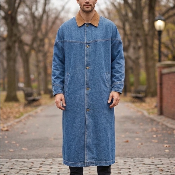 Vintage Essentials by D.S.I Mens collection Full length rugged denim duster coat - Picture 2 of 9